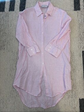 Sundry Pink Stripe Button-Down Tunic Shirtdress Resort Chic